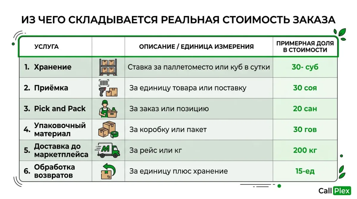 Структура стоимости складских услуг на один заказ таблица компонентов