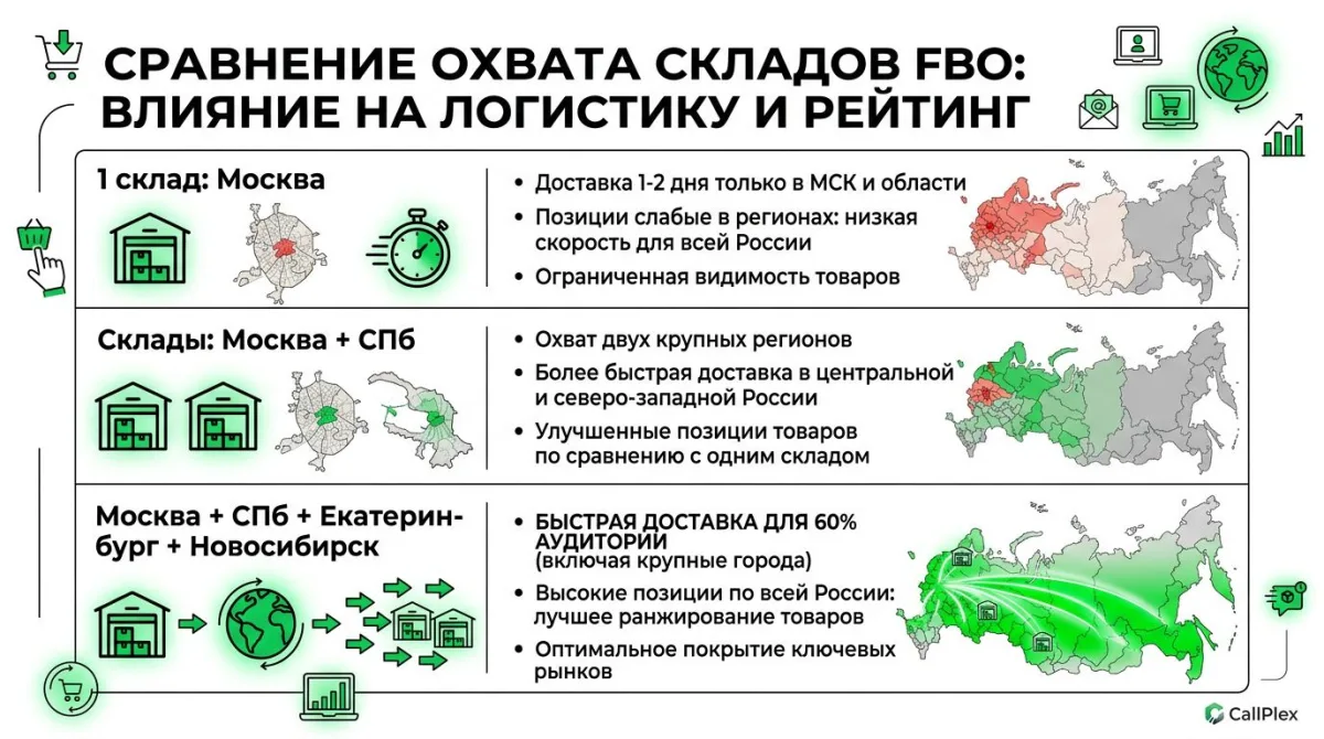 Сравнение охвата складов FBO по регионам России 2026
