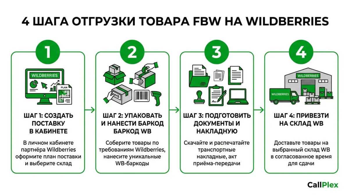 4 шага отгрузки товара по схеме FBW на Wildberries