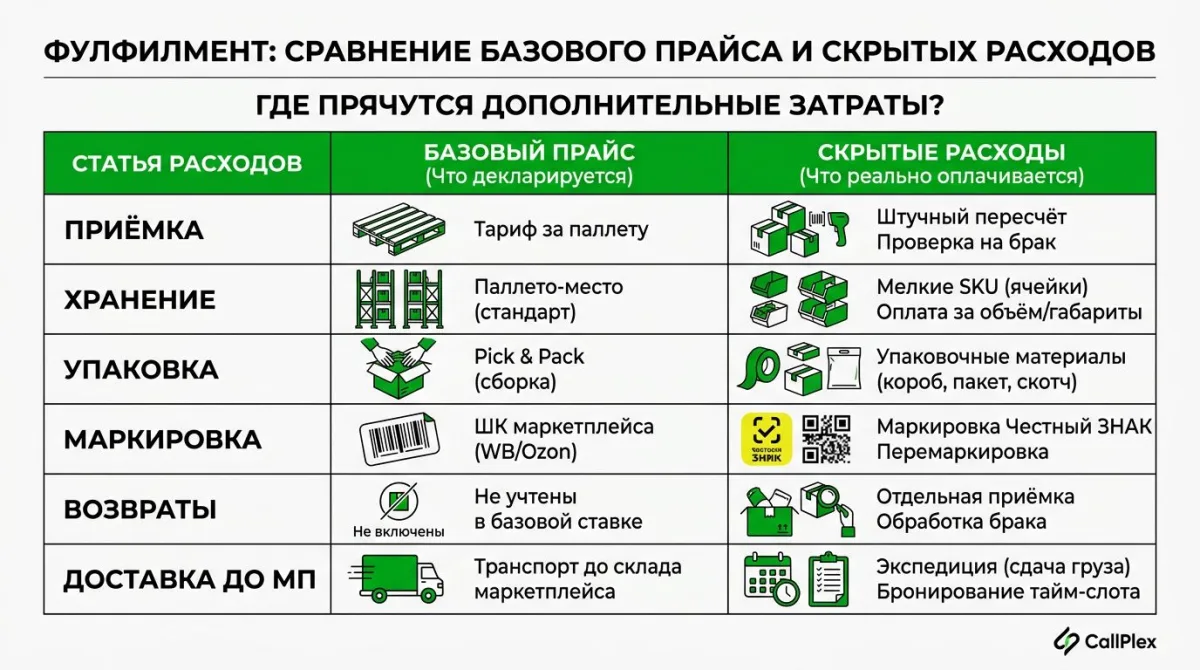 Базовый прайс фулфилмента vs скрытые расходы: сравнение статей затрат