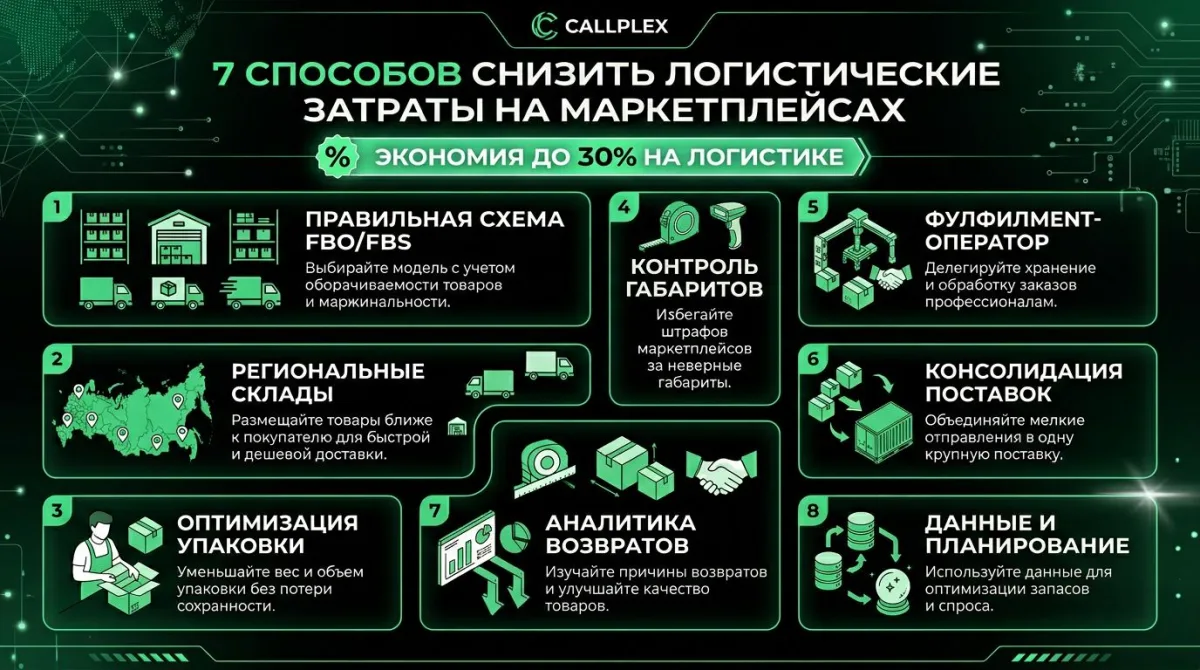 7 способов снижения логистических затрат на маркетплейсах: выбор схемы, габариты, оборачиваемость