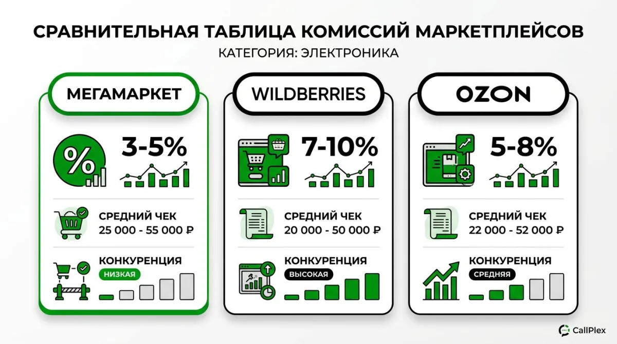 Сравнение комиссий маркетплейсов 2026: Мегамаркет, Wildberries и Ozon