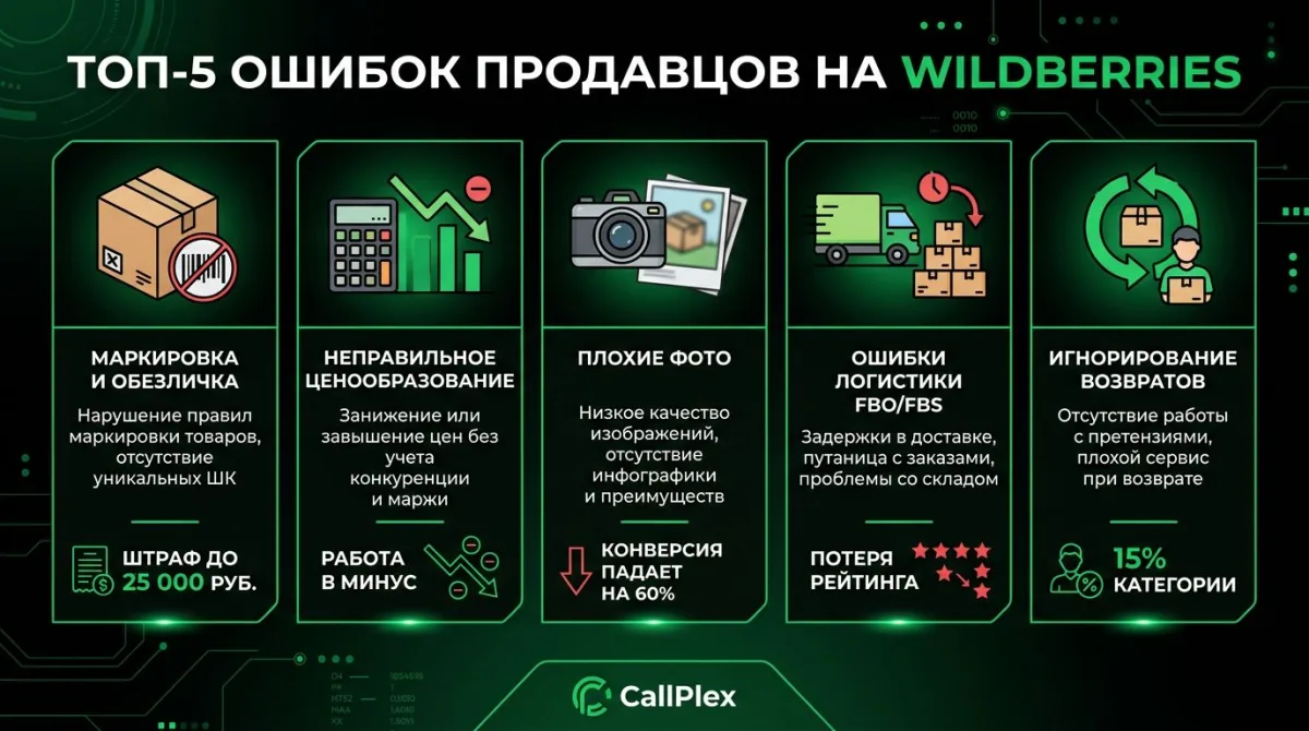 ТОП-5 ошибок на Wildberries: маркировка, ценообразование, фото, логистика, возвраты